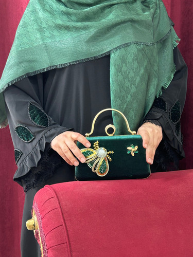 عبای تیکه دوزی جواهردوزی ارکیده سبز