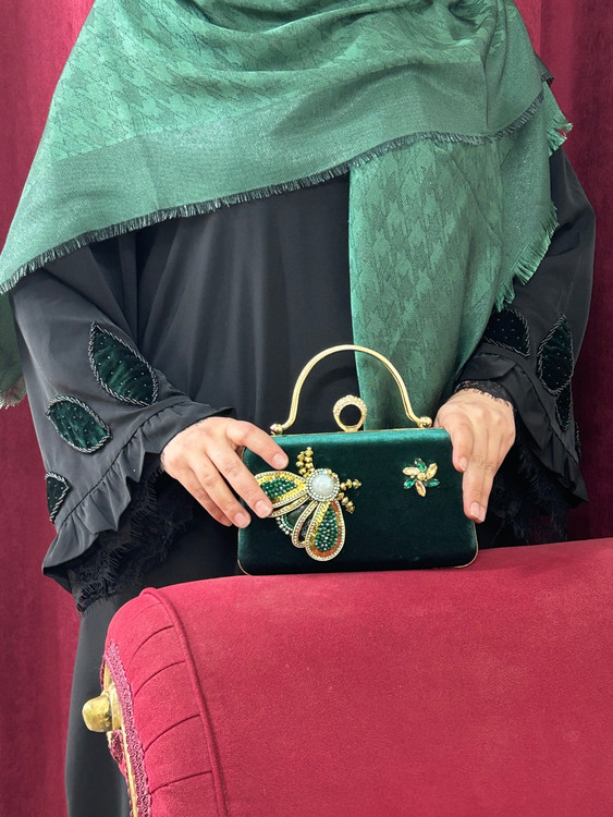 عبای تیکه دوزی جواهردوزی ارکیده سبز