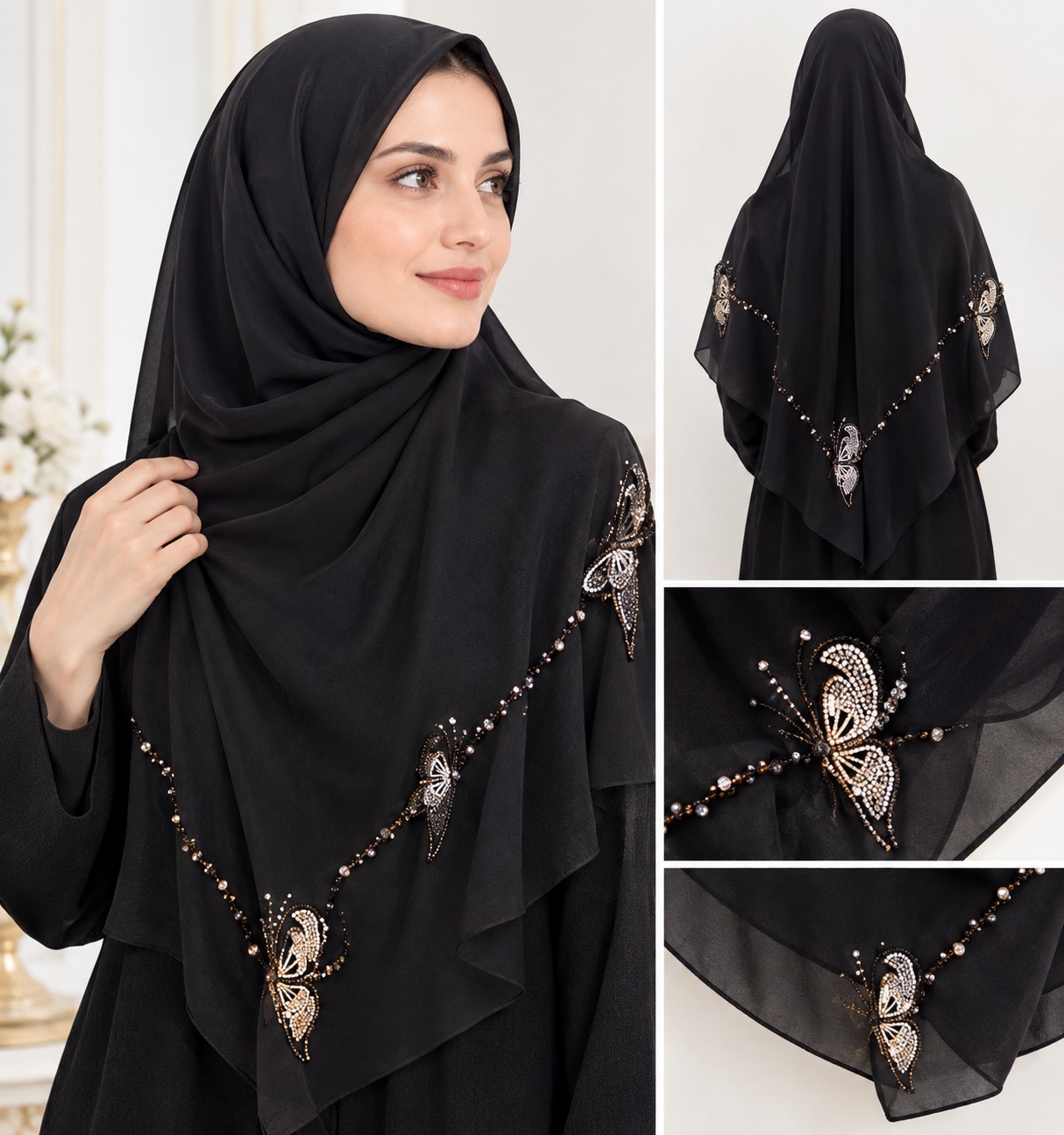 روسری حریر اماراتی جواهردوزی شده