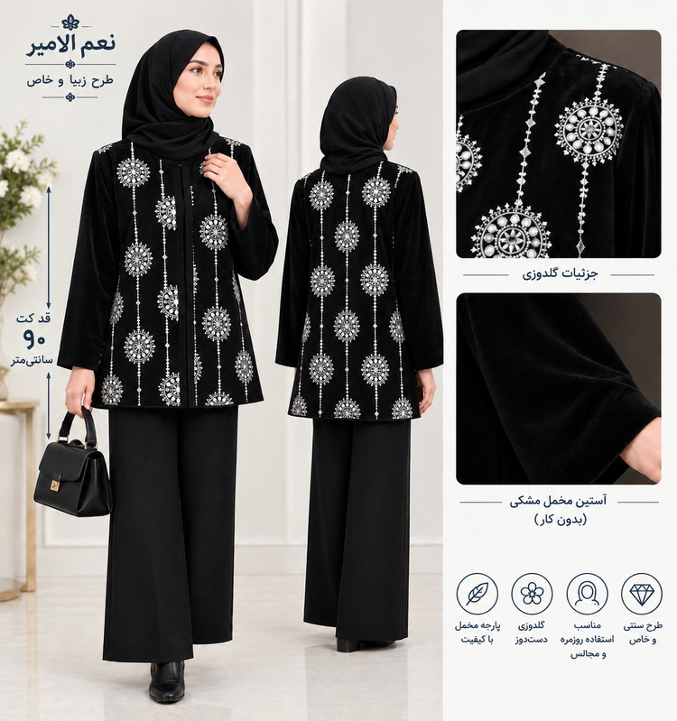 کت مخمل سوزندوزی شده زنانه